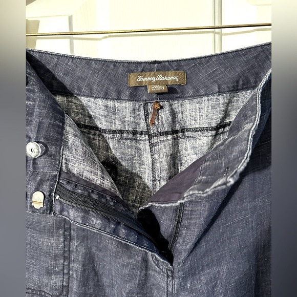 TOMMY BAHAMA 14 Larch Indigo Blue 100% Linen Cropped Cargo Pants Zipper Pockets - Picture 4 of 13
